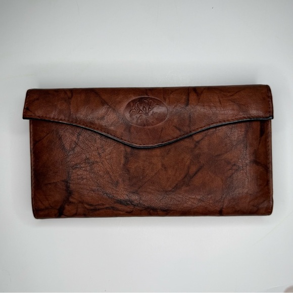 Buxton Floral‎ Embossed Top Grain Cowhide Marbled Brown Trifold Leather Wallet - Picture 2 of 7